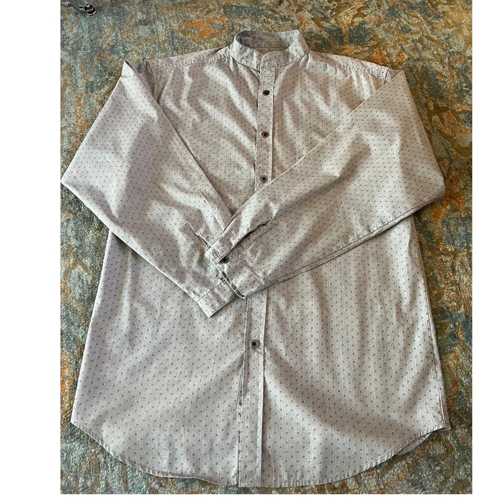 Scully Men’s Gray Microprint Band Collar Shirt, S